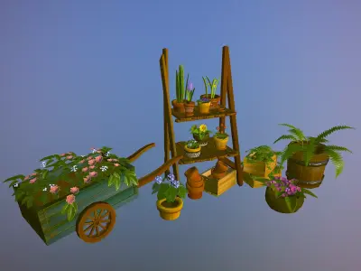 Stylized flower pots asset Low-poly 3D model