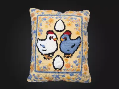 Knitted Pillow with Chicken Pattern Low-poly 3D model