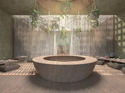 Templo room with tub and plants 3D model