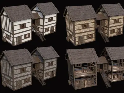 Medieval Village Pack 8 - 4 Assets - 4K Textures Game Ready Low-poly 3D model