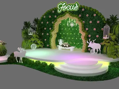 Green fresh plants stage design 3D model