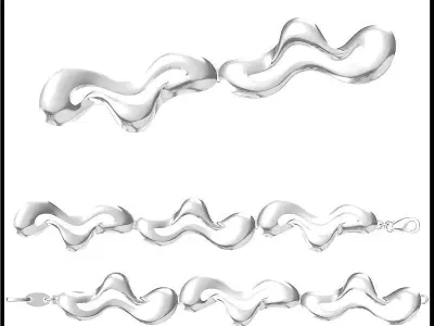 Bracelet - 2 gold with wavy lines 3D print model