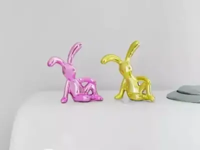Decorative sculpture design home minimalist sitting rabbits 3D print model