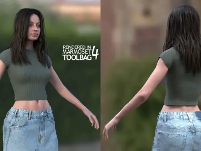 Woman - Summer Outfit 1 - Modular - Rigged Low-poly 3D model