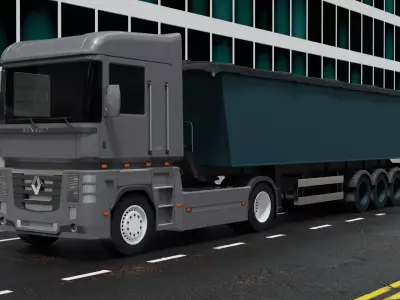 TRUCK Renault MAGNUM 520 Grain-trailer READY FOR SUBDIV 3D model