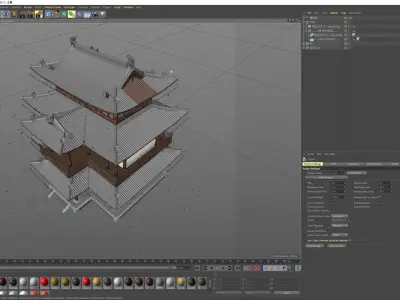 Chinese retro three-story Ming and Qing ancient building 3D model