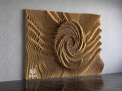 Parametric Wavy Wooden Wall Decor 13- wood cutting machines 3D model