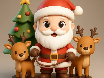 Santa and Friends  Christmas 3D Scene 3D print model
