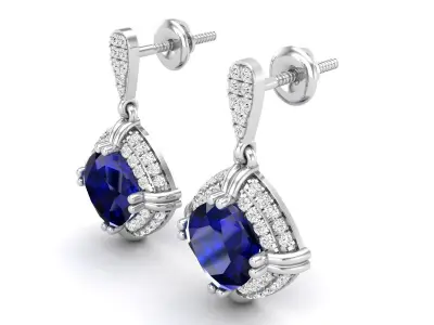 AV 551 Cushion Cut and Round Diamond Ladies Halo Drop Earrings 3D print model
