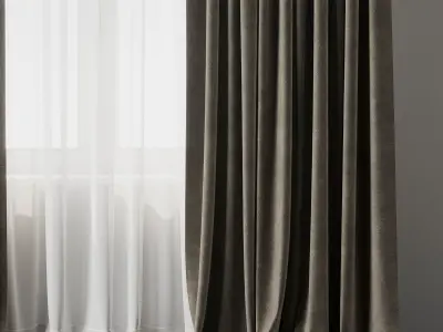Curtain with rod 09 Curtain brown Low-poly 3D model