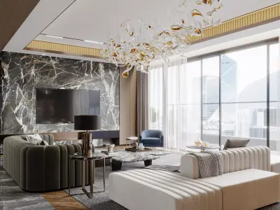 Modern living room dining room interior scenes 232 3D model