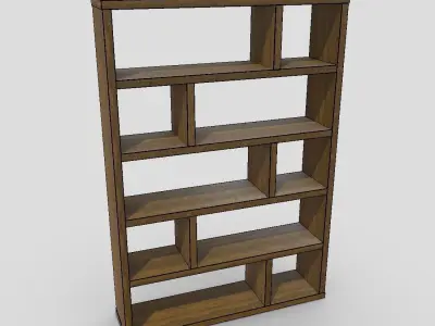 Shelf 7 wooden bookcase Low-poly 3D model