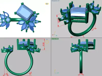flower shape open concept with elongated radiant luxury ring  3D print model