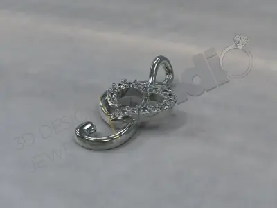 Cute Luxury little music note pendant heart with gems  3d model 3D print model