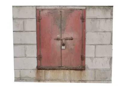 Stone Brick Wall with Red Door  3D model