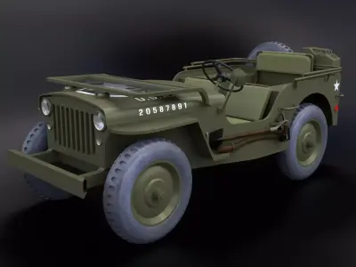 US WWII 1944 Ford GPW Jeep Rigged Low-poly 3D model