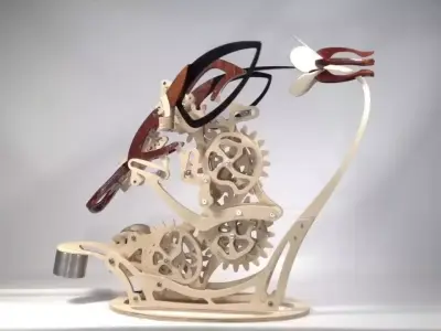 3D Wooden Hummingbird Kinetic Sculpture Model 3D model