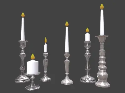 Holder Collection group of silver candle holders 3D model