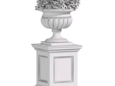 White Flowers in a classic Flowerpot for Decorating the Facade 3D model