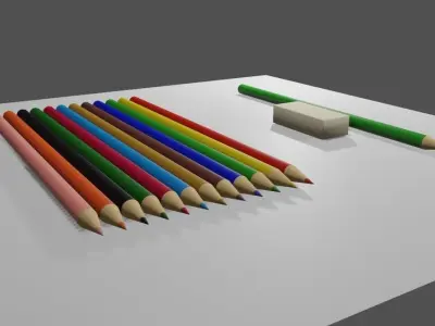 Colored Pencils - Eraser - Graphite - Lapis de cor Low-poly 3D model