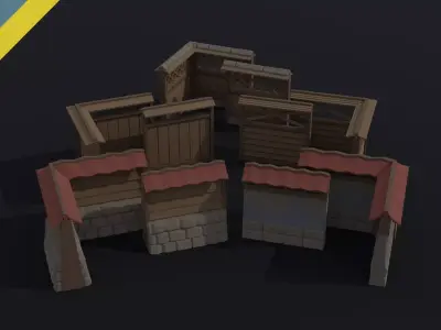 Cartoon fantasy asion fence Polygonal Style Low-poly 3D model