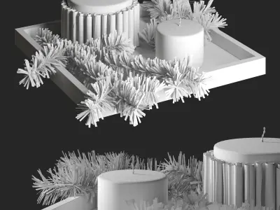 Decorative set of candles on tray 3D model
