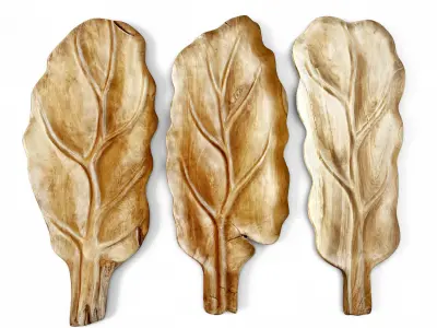 Large Wood Carved Leaf Wall Decor 3D model