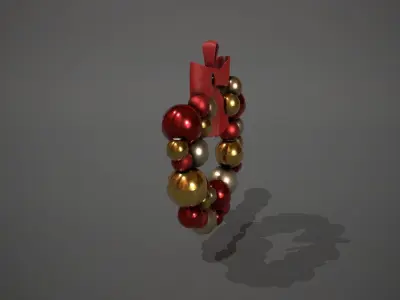 Red and Gold Christmas Bauble Wreath Low-poly 3D model