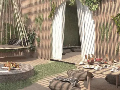 Templo room with tub and plants 3D model