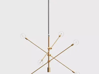Chandelier modern brass with four light bulbs 3D model