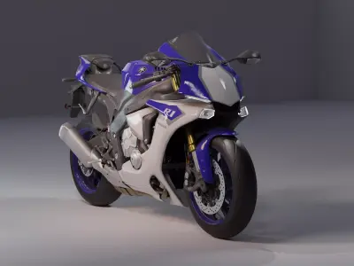 Yamaha R1 Rigged and Animated-blue and white Low-poly 3D model