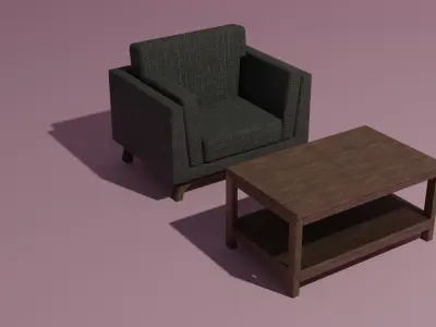 Couch coffee table set 3D model
