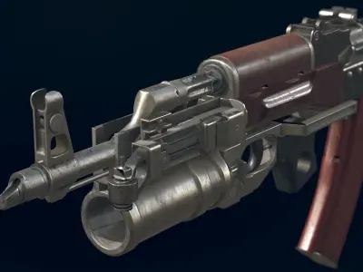 AKM Automatic Rifle equipped with  GL25 Low-poly 3D model