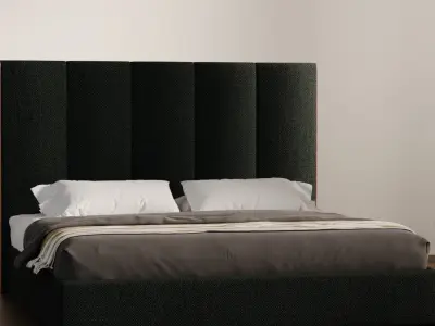 Contemporary Upholstered Bed with Tall Panel Headboard Low-poly 3D model