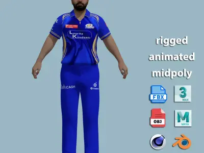 A-Pose Rigged Rohit Sharma 2025 3D model