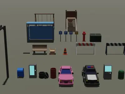 Low-poly city or urban pack Low-poly 3D model
