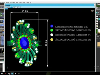 Luxury Floral Emerald Diamond Ring 3134 3D print model