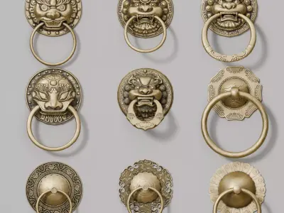 Chinese-style retro door knocker low-poly asset pack Low-poly 3D model