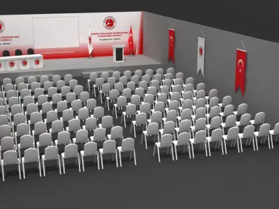Stage Decor 50 with Chair Setup and Lectern Big Flag 3D model