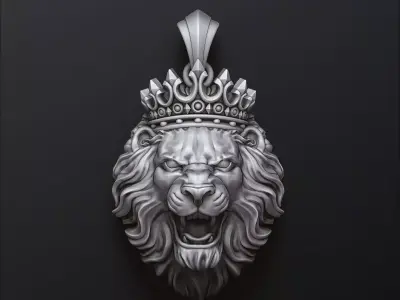 Lion With Crown Pendant  Royal 3D Printable Jewelry Model 3D print model