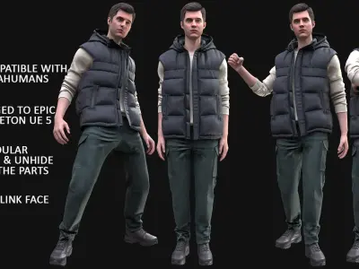 Man in Autumn Outfit 15 - Modular - Rigged Low-poly 3D model