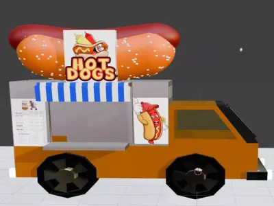 3D Low poly CARTOON lovely hotdog truck Low-poly 3D model