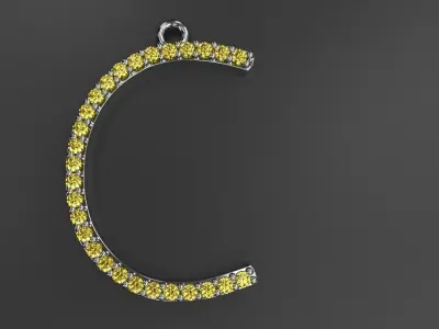 Letter C Pendant Diamonds Gold Silver Platinum Luxury Jewelry 3D print model