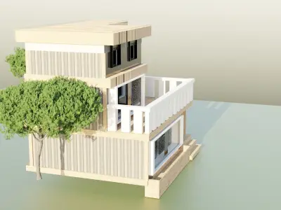 house modern with balconies on top 3D model