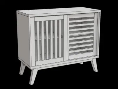 Slatted Sliding Door Accent Cabinet Low-poly 3D model
