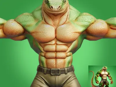 Humanoid Reptile  Low Poly Game Ready 3D Model Low-poly 3D model