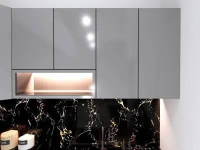 Minimalist Luxury Black Letter L Kitchen Set Design  3D model