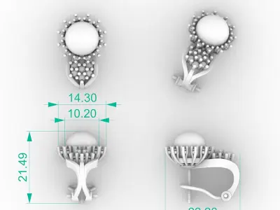 Halo Diamond Pearl Stud Earrings 3D print model