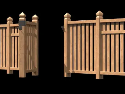 Wooden Fence set PBR 06 Low-poly 3D model