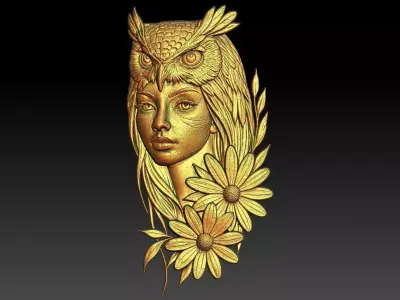 1 owl and girl CNC Relief Model 3D print model